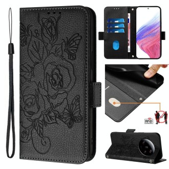 For Xiaomi 13 Ultra Embossed Rose RFID Anti-theft Leather Phone Case(Black)