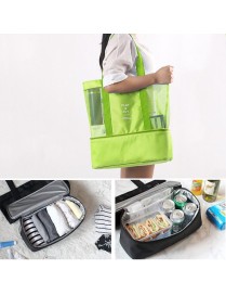Portable Double Layer Mesh Sport Duffel Beach Picnic Shoulder Storage Bag Handbag(Green)