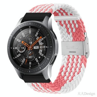 22mm Universal Metal Buckle Nylon Braided Watch Band(Z Pink White)