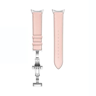 For Google Pixel Watch Butterfly Buckle Genuine Leather Watch Band(Silver Pink)