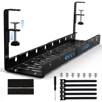 Stretchable Under Desk Cable Management Tray Carbon Steel Cable Organizer Cable Storage Rack(Black)