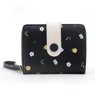 PU Leather Short Wallet Cute Printed Coin Purse(Black)