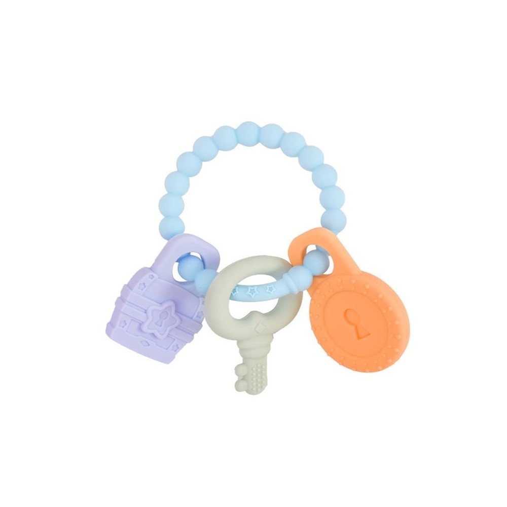 Infant Baby Teether Comfort Anti-eating Hand Bracelet Key Shape Molar Silicone Toy(Light Blue)