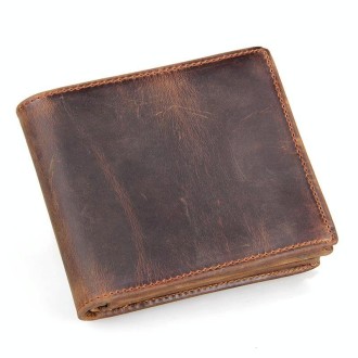 Vintage Crazy Horse Leather Wallet Short Wallet For Men(Dark Brown)