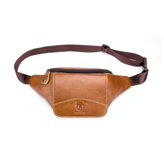 BULL CAPTAIN Cowhide Waist Bag Large Capacity Multifunctional Wallet For Men(Yellow Brown)