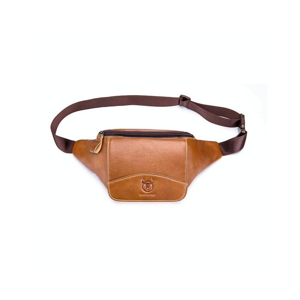 BULL CAPTAIN Cowhide Waist Bag Large Capacity Multifunctional Wallet For Men(Yellow Brown)