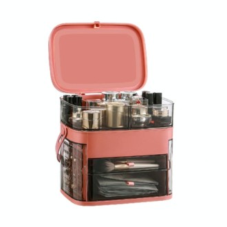 1003 Cosmetic Storage Box Desktop Dust-Proof Skin Care Products Large-Capacity Rack, Specification: Ordinary Style (Coral Red)