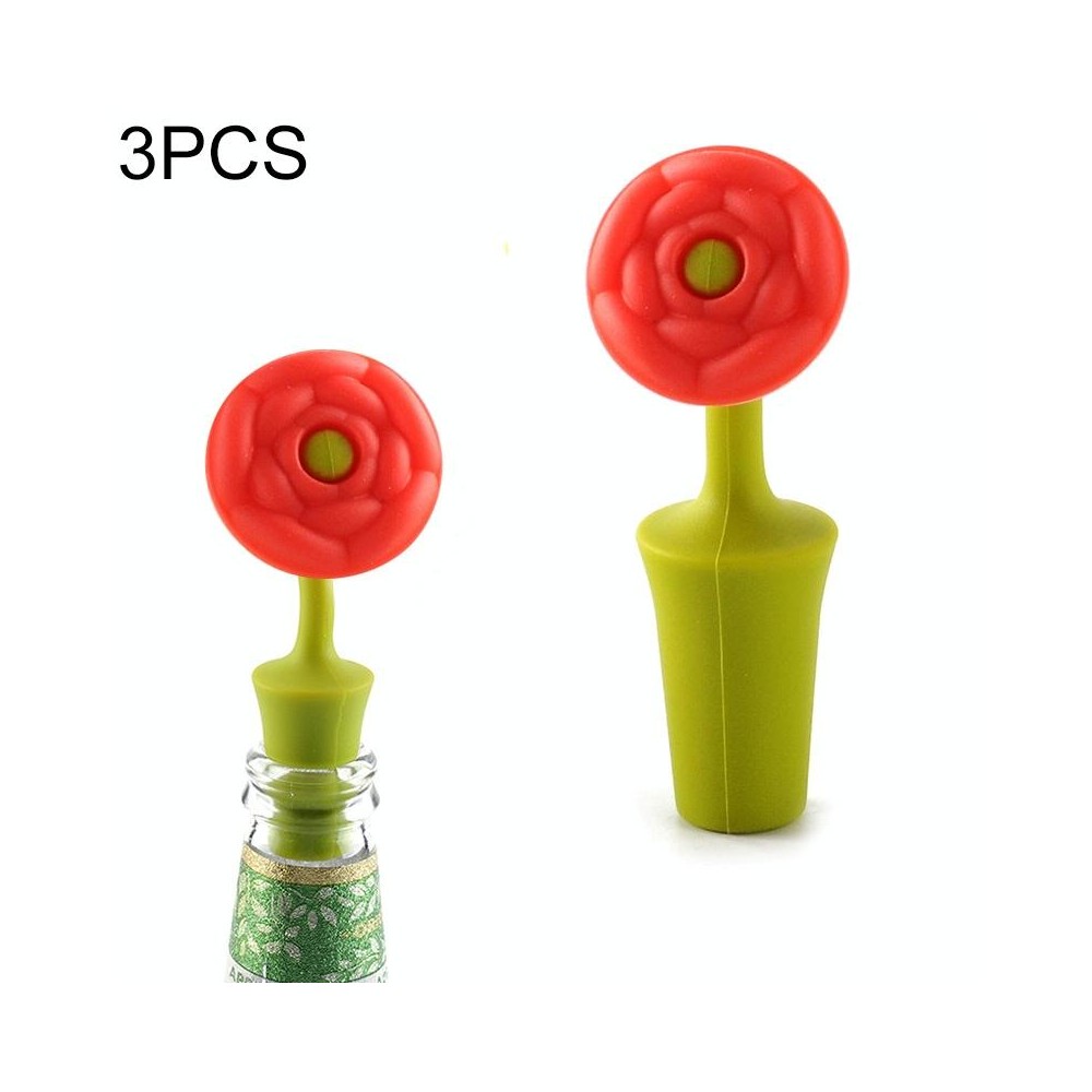 3 PCS Creative Wine Drink Preservation Stopper Flower Silicone Wine Stopper(Red Rose)