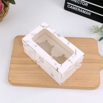 25 PCS Window Cupcake Packaging Box Muffin Cake Box With Inner Support, Specification: 2 In One (Marble)