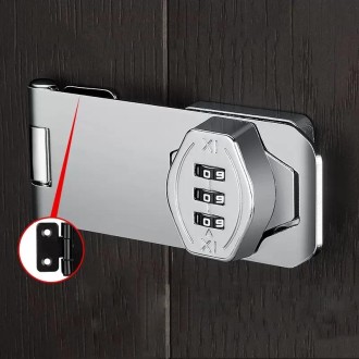 Stick Nail Dual Use Free Punch Cabinet Door Combination Lock Anti-Theft Drawer Lock, Style: Two Hole 3 inch Silver