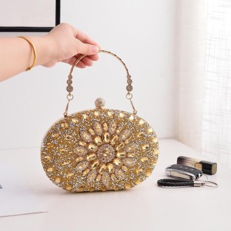 Oval Sunflower Diamond Evening Party Clutch Bag(Gold)