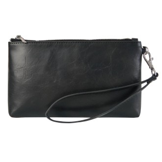 6 inch Simple Retro Leather Clutch Zipper Bag(Black)