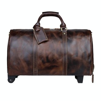 Vintage Outdoor Travel Bag Large Capacity Leather Trolley Luggage Bag(Chocolate Color)