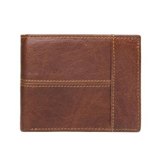 Men Retro Portable Wallet Short Cowhide Leather Wallet(Brown)