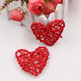 5 PCS 6cm Artificial Straw Ball DIY Decoration Rattan Heart Christmas Decor Home Ornament(Red)