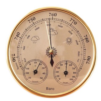 THB9392 Wall Hanging Household Weather Station Barometer Thermometer Hygrometer, 128mm (Gold)