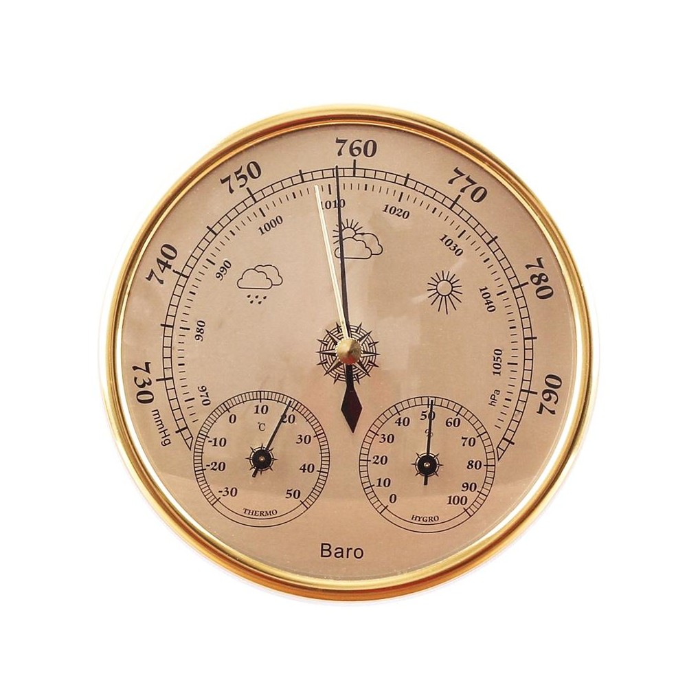 THB9392 Wall Hanging Household Weather Station Barometer Thermometer Hygrometer, 128mm (Gold)