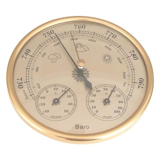 THB9392 Wall Hanging Household Weather Station Barometer Thermometer Hygrometer, 128mm (Gold)