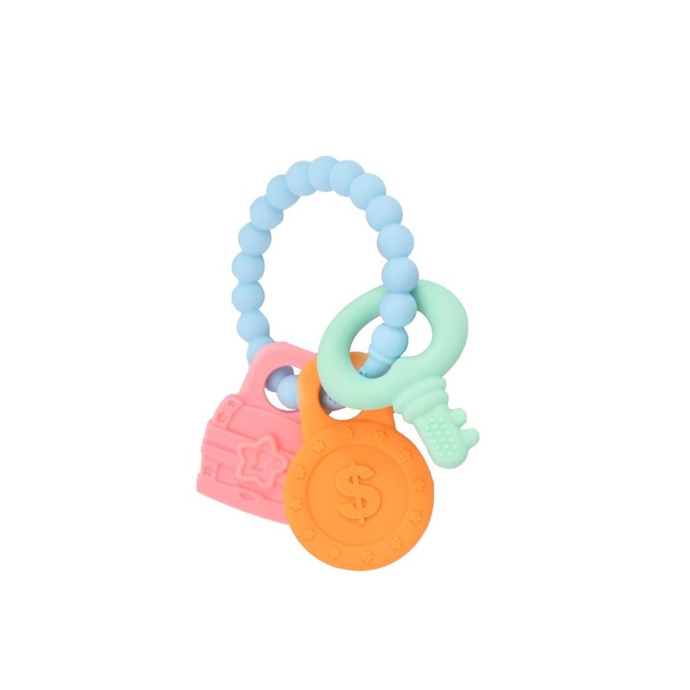 Infant Baby Teether Comfort Anti-eating Hand Bracelet Key Shape Molar Silicone Toy(Blue)