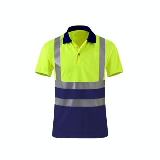 Reflective Quick-drying T-shirt Lapel Short-sleeved Safety Work Shirt, Size: XXXXL(Fluorescent +Navy Blue)