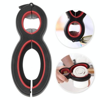 6 In 1 Simple Can Opener Multifunctional Plastic Bottle Opener(Black Red)