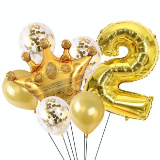 2 PCS Birthday Baby Children Golden Crown Aluminum Film Number Balloon Set Wedding Scene Decoration( Number 2)