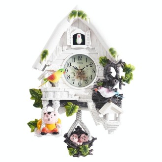 YD208 Cartoon Cuckoo Telling the Hour Decorative Wall Clock Vintage Living Room Clock(White)