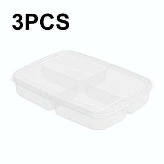 3 PCS 4 Compartment Refrigerator Crisper Stackable Food Preparation Boxes, Size: Small(White)