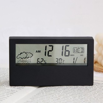 LCD Electronic Desk Clock Digital Display Multifunctional Temperature And Humidity Meter Alarm Clock, Model: 2158L With Light Bl