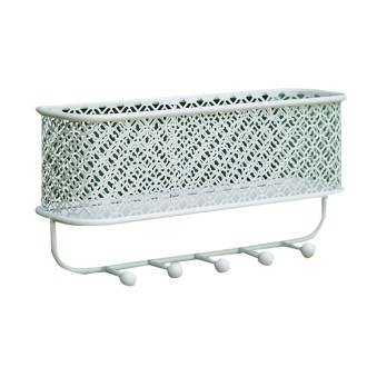 CK0457 Wrought Iron Wall Rack Clothes Key Hook Clothes Storage Wall Hanging Basket, Color: White