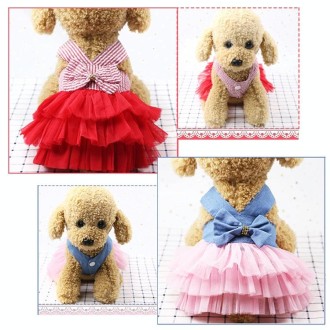 Pet Mesh Skirt Dress Dog Cat Clothes, Size: M(Suspender Stripes Red)