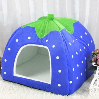 Strawberry Shaped Foldable Short Plush Pet House Nest, Size: M(Dark Blue)