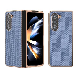 For Samsung Galaxy Z Fold5 Nano Electroplating Carbon Fiber Texture Phone Case(Sky Blue)