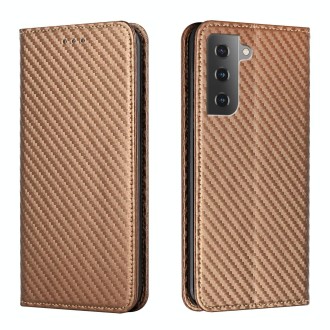 For Samsung Galaxy S23+ 5G Carbon Fiber Texture Magnetic Flip Leather Phone Case(Brown)