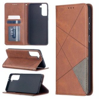 For Samsung Galaxy S21+ 5G Rhombus Texture Horizontal Flip Magnetic Leather Case with Holder & Card Slots(Brown)