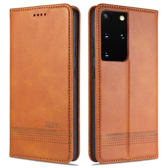 For Samsung Galaxy S21+ 5G AZNS Magnetic Calf Texture Horizontal Flip Leather Case with Card Slots & Holder & Wallet(Light Brown