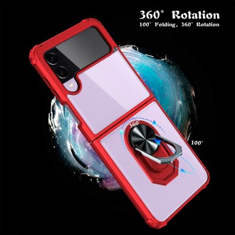 For Samsung Galaxy Z Flip4 5G Transparent TPU + Acrylic Ring Holder Phone Case(Red)