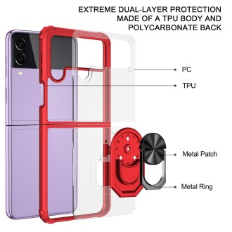 For Samsung Galaxy Z Flip4 5G Transparent TPU + Acrylic Ring Holder Phone Case(Red)