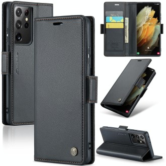 For Samsung Galaxy S21 Ultra 5G CaseMe 023 Butterfly Buckle Litchi Texture RFID Anti-theft Leather Phone Case(Black)