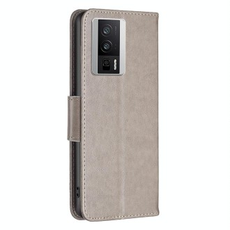 For Xiaomi Redmi K60 / K60 Pro Embossing Two Butterflies Pattern Leather Phone Case(Grey)