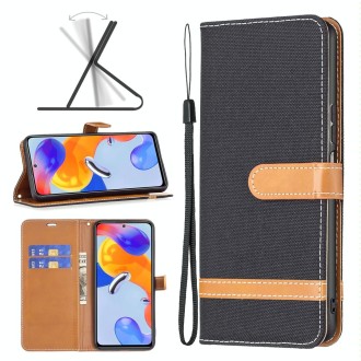 For Xiaomi Redmi Note 11 Pro International Version Color Matching Denim Texture Leather Phone Case(Black)