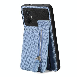 For Xiaomi POCO M5 4G Carbon Fiber Vertical Flip Zipper Phone Case(Blue)