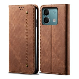 For Xiaomi Redmi Note 13 Denim Texture Casual Style Horizontal Flip Leather Case(Brown)