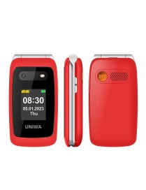 UNIWA V202T 4G Flip Style Phone, 2.4 inch Unisoc T107 Cat.1, SOS, FM, Dual SIM Cards, 21 Keys(Red)