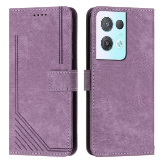 For OPPO Reno8 Pro / Reno8 Pro+ Skin Feel Stripe Pattern Leather Phone Case with Lanyard(Purple)