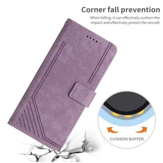 For OPPO Reno8 Pro / Reno8 Pro+ Skin Feel Stripe Pattern Leather Phone Case with Lanyard(Purple)