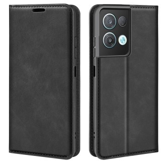 For OPPO Reno8 Pro Retro-skin  Magnetic Suction Leather Phone Case(Black)