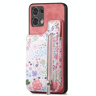 For OPPO Reno8 Pro 5G Retro Painted Zipper Wallet Back Phone Case(Pink)