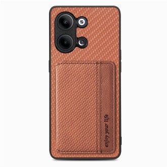 For OPPO Reno9 Carbon Fiber Magnetic Card Bag Phone Case(Brown)