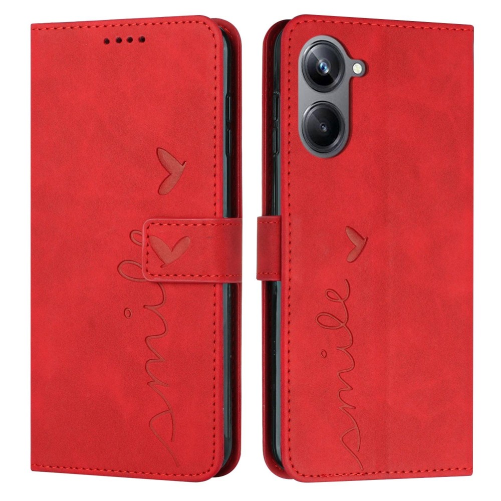 For Realme 10 Pro Skin Feel Heart Embossed Leather Phone Case(Red)